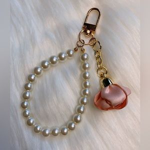 Pink rose flower bag charm Keychain key fob new Christmas gift birthday gift